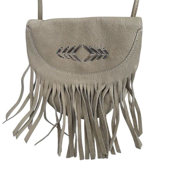 Cut N Paste Free People Small Beige Leather Purse Bag With Fringe Crossbody‎ - Picture 2 of 8